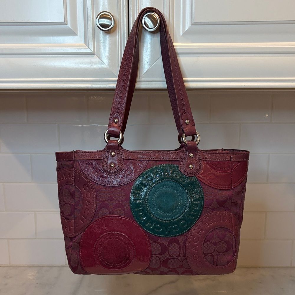 Coach Purse Handbag Leather Galaxy Snap Head Patchwork Tote Shoulder Bag